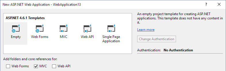 Create Visual Studio MVC project